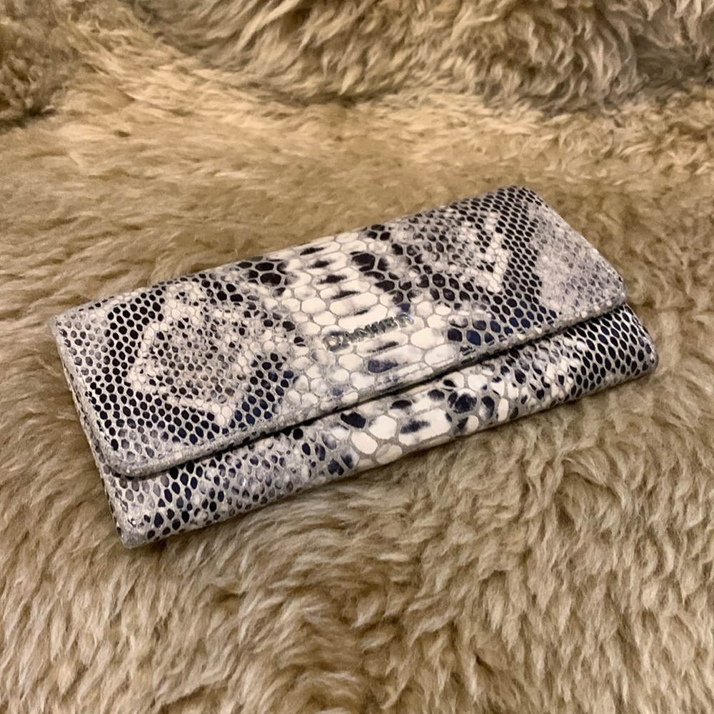 Danier python embossed leather wallet with silver hardware. VGUC.